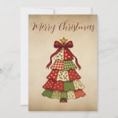 Oude patchwork kerstboom kerstkaart (Voorkant)