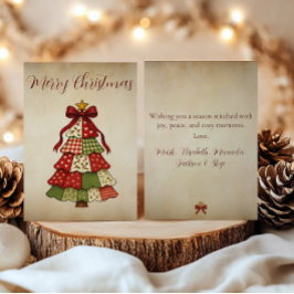 Oude patchwork kerstboom kerstkaart