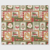 Oude patchwork Kerstmis Rood & Groen Cadeaupapier (Vlak)