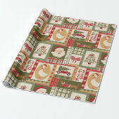 Oude patchwork Kerstmis Rood & Groen Cadeaupapier (Uitgerold)