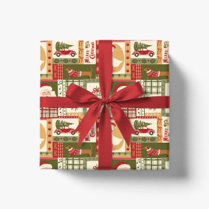 Oude patchwork Kerstmis Rood & Groen Cadeaupapier