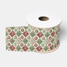 Oude Patchwork Quilt Kerstpatroon Grosgrain Lint
