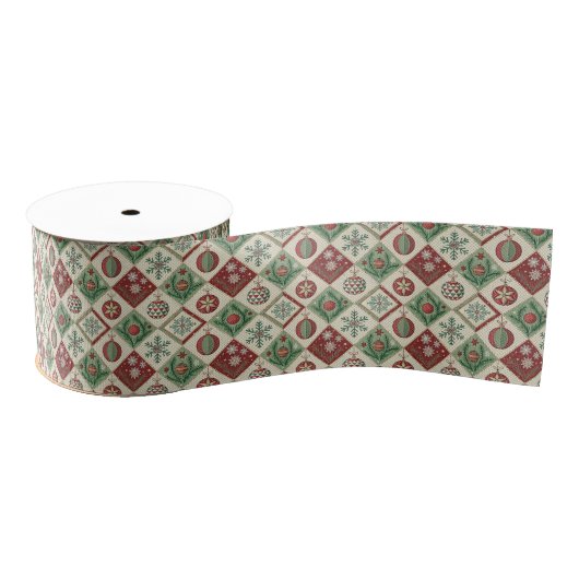 Oude Patchwork Quilt Kerstpatroon Grosgrain Lint (Spoel)
