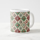 Oude Patchwork Quilt Kerstpatroon Grote Koffiekop (Voorkant rechts)