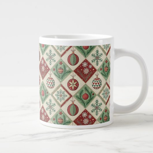 Oude Patchwork Quilt Kerstpatroon Grote Koffiekop (Rechts)
