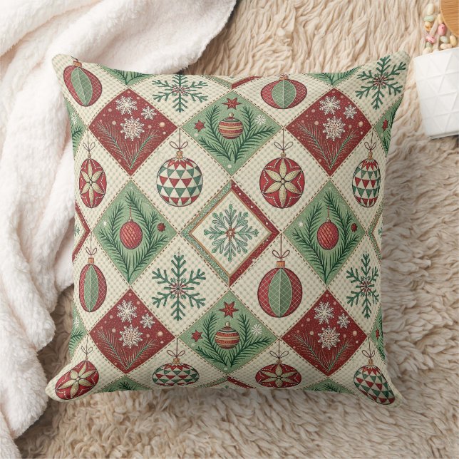 Oude Patchwork Quilted Kerstpatroon Kussen (Deken)
