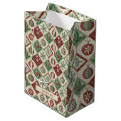 Oude Patchwork Quilted Kerstpatroon Medium Cadeauzakje (Voorkant Gekanteld)