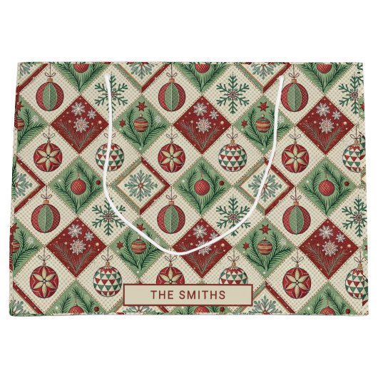 Oude Patchwork Quilted Kerstpatroon Op Maat Groot Cadeauzakje (Voorkant)