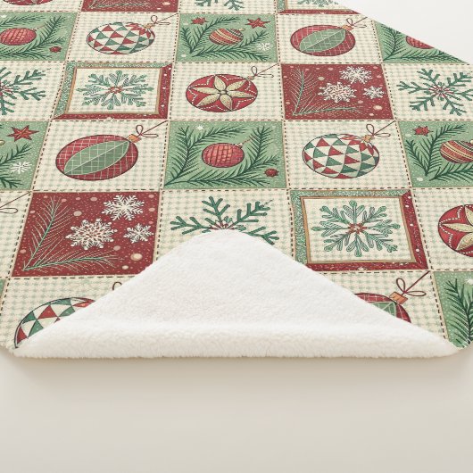 Oude Patchwork Quilted Kerstpatroon Sherpa Deken (3/4)