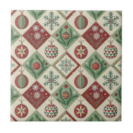 Oude Patchwork Quilted Kerstpatroon Tegeltje