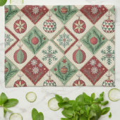 Oude Patchwork Quilted Kerstpatroon Theedoek (Gevouwen)