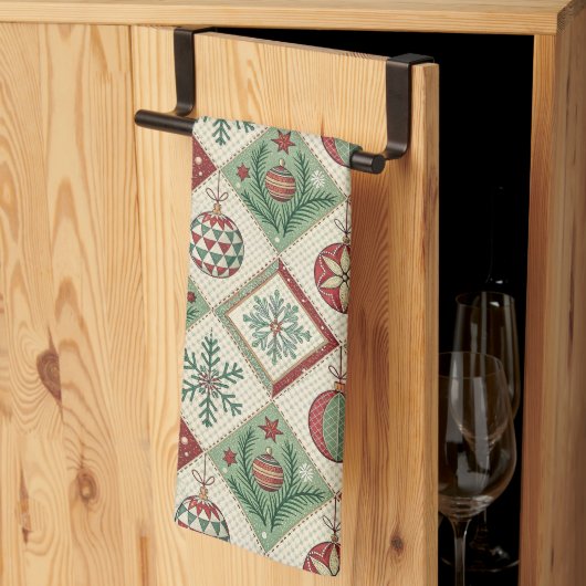 Oude Patchwork Quilted Kerstpatroon Theedoek (Derde Gevouwen)