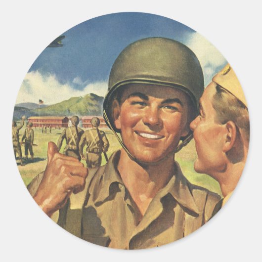 Oude Patriotische Helden, Militair Vliegtuig Manne Ronde Sticker (Voorkant)