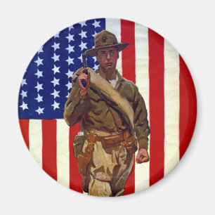 Oude patriotische soldaat met Amerikaanse vlag Magneet