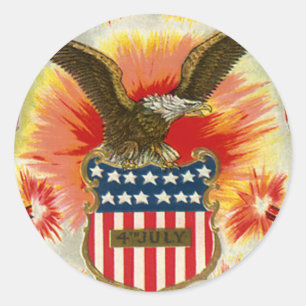 Oude Patriottische 4 Juli Adelaar en Amerikaanse V Ronde Sticker