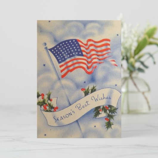 Oude Patriottische Amerikaanse Vlag Kerstvakantie Feestdagenkaart (Staand voorkant)
