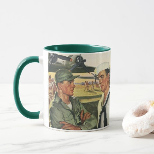 Oude patriottische helden, militairen in uniform mok (Met donut)