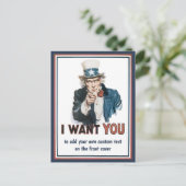 Oude Patriottische Oom Sam Ik Wil JOU Briefkaart (Staand voorkant)