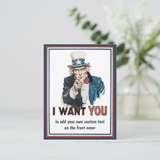 Oude Patriottische Oom Sam Ik Wil JOU Briefkaart (Staand voorkant)