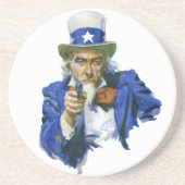 Oude Patriottische Oom Sam met Sterrenhoed en Gewe Zandsteen Onderzetter (Voorkant)