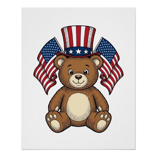 Oude Patriottische Teddybeer Vectorontwerp_1 Perfect Poster (Voorkant)