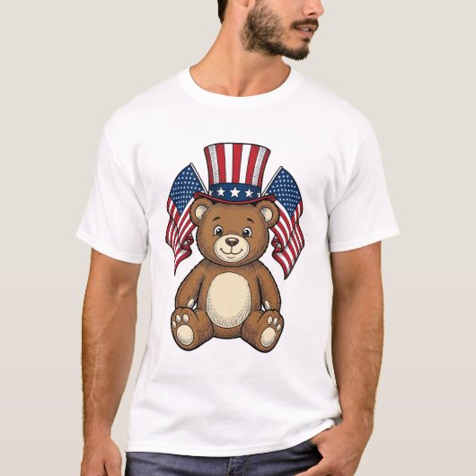 Oude Patriottische Teddybeer Vectorontwerp_1 T-shirt (Voorkant)