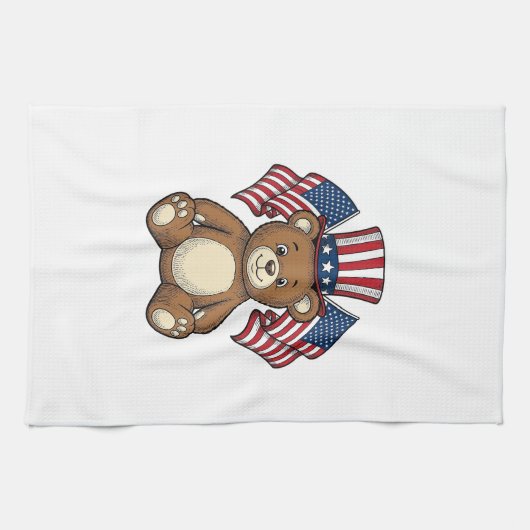 Oude Patriottische Teddybeer Vectorontwerp_1 Theedoek (Horizontaal)