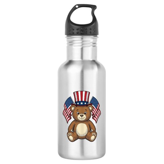 Oude Patriottische Teddybeer Vectorontwerp_1 Waterfles (Voorkant)