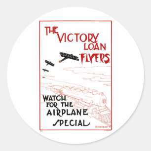 Oude patriottische Victory Loan-flyers Vliegtuigen Ronde Sticker