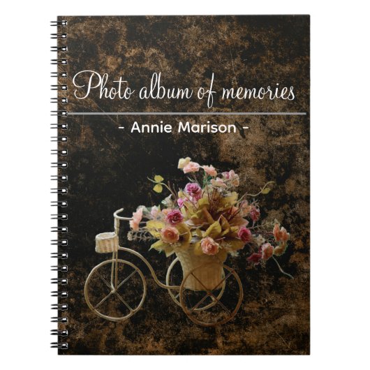Oude patroonmap met afbeelding van fiets met bloem notitieboek (Voorkant)