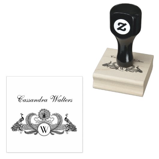 Oude Pauw Monogram Naam Beginletters Rubberstempel (Gestempeld)