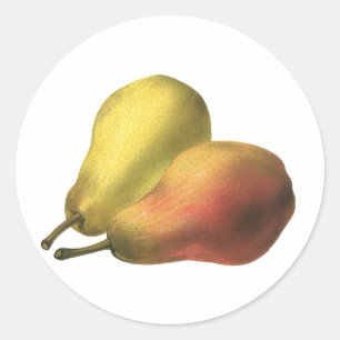 Oude peren, biologisch voedsel, rijp fruit ronde sticker
