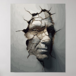 Oude persoon gezicht uitsteekt uit de oude pleiste poster