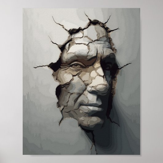 Oude persoon gezicht uitsteekt uit de oude pleiste poster (Voorkant)