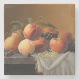 Oude Perziken Druiven Stilleven Fruit Schilderij Stenen Onderzetter