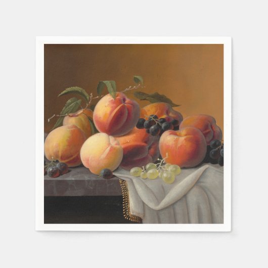 Oude Perziken Druiven Stilleven Schilderij Servet (Voorkant)
