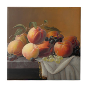 Oude Perziken Druiven Stilleven Schilderij Tegeltje