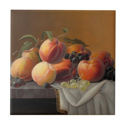 Oude Perziken Druiven Stilleven Schilderij Tegeltje (Voorkant)