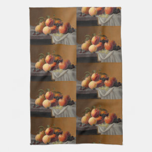 Oude Perziken Druiven Stilleven Schilderij Theedoek