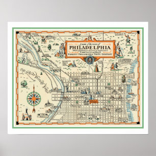 Oude Philadelphia 16x20 kaartprint Poster