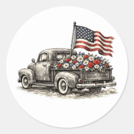 Oude Pick-up Truck Vlag Ronde Sticker