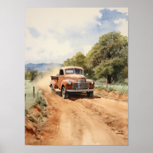 Oude  pick-up truck waterverf poster