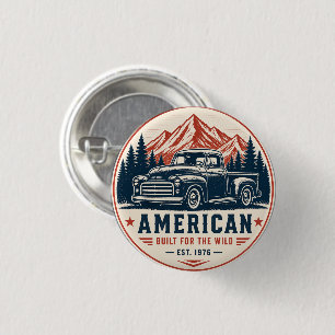 Oude Pickup Truck Amerikaans Gebouwd Voor De Wilde Ronde Button 3,2 Cm