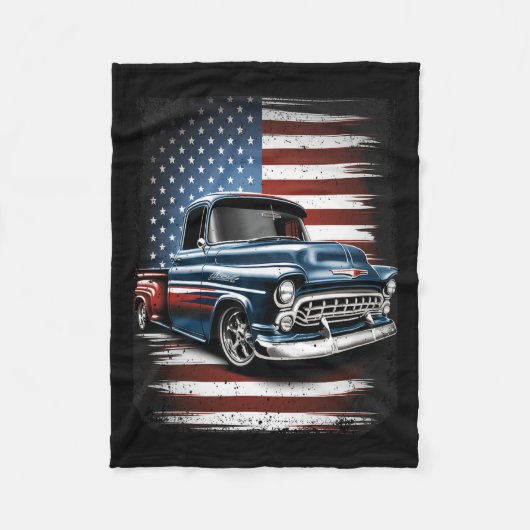 Oude Pickup Truck Amerikaanse vlag 4th van juli Pa Fleece Deken (Voorkant)