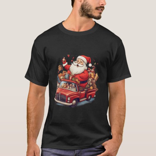 Oude Pickup Trucks Driver Trucker Santa Claus Slei T-shirt (Voorkant)