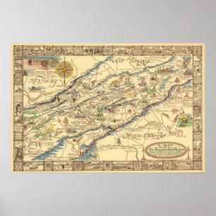 Oude picturale kaart van de Appalachian-regio Poster