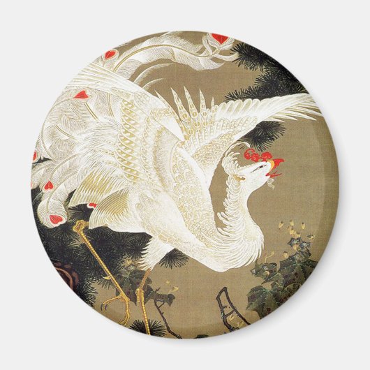Oude pijnboom en witte Phoenix van Ito Jakuchu Magneet (Voorkant)