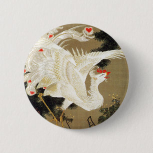 Oude pijnboom en witte Phoenix van Ito Jakuchu Ronde Button 5,7 Cm