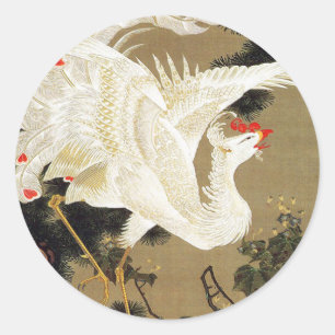 Oude pijnboom en witte Phoenix van Ito Jakuchu Ronde Sticker