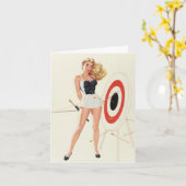 Oude Pin-up Meisje Boogschieten, Vaderdag Kaart (Gele Bloem)
